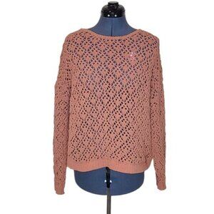 Artelier Nicole Miller mauve pink open weave crochet loose fit crop sweater L